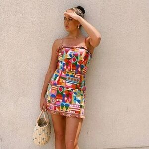 Antonio Melani NOA Colorful Geometric Fringed Skirt Sz 14